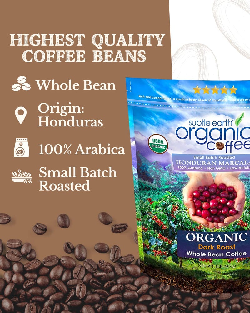 Cafe Don Pablo 2LB Subtle Earth Organic Coffee - Dark Roast - Whole Bean Coffee - 100% Arabica Beans - Low Acidity and Non-GMO - 2lb bag - Image 2